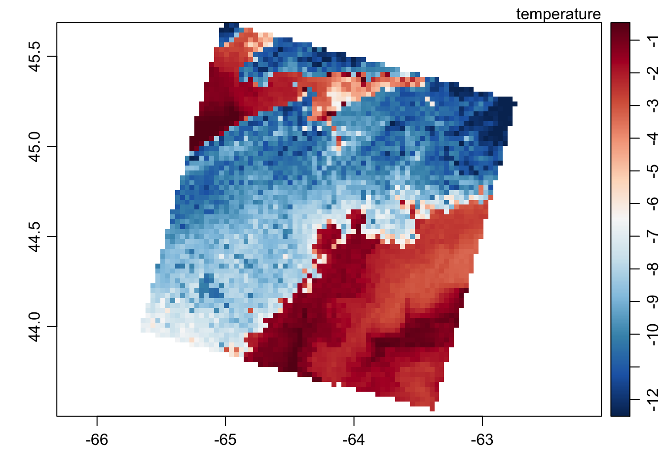 Image plot of the landsat data showing the temperature band.