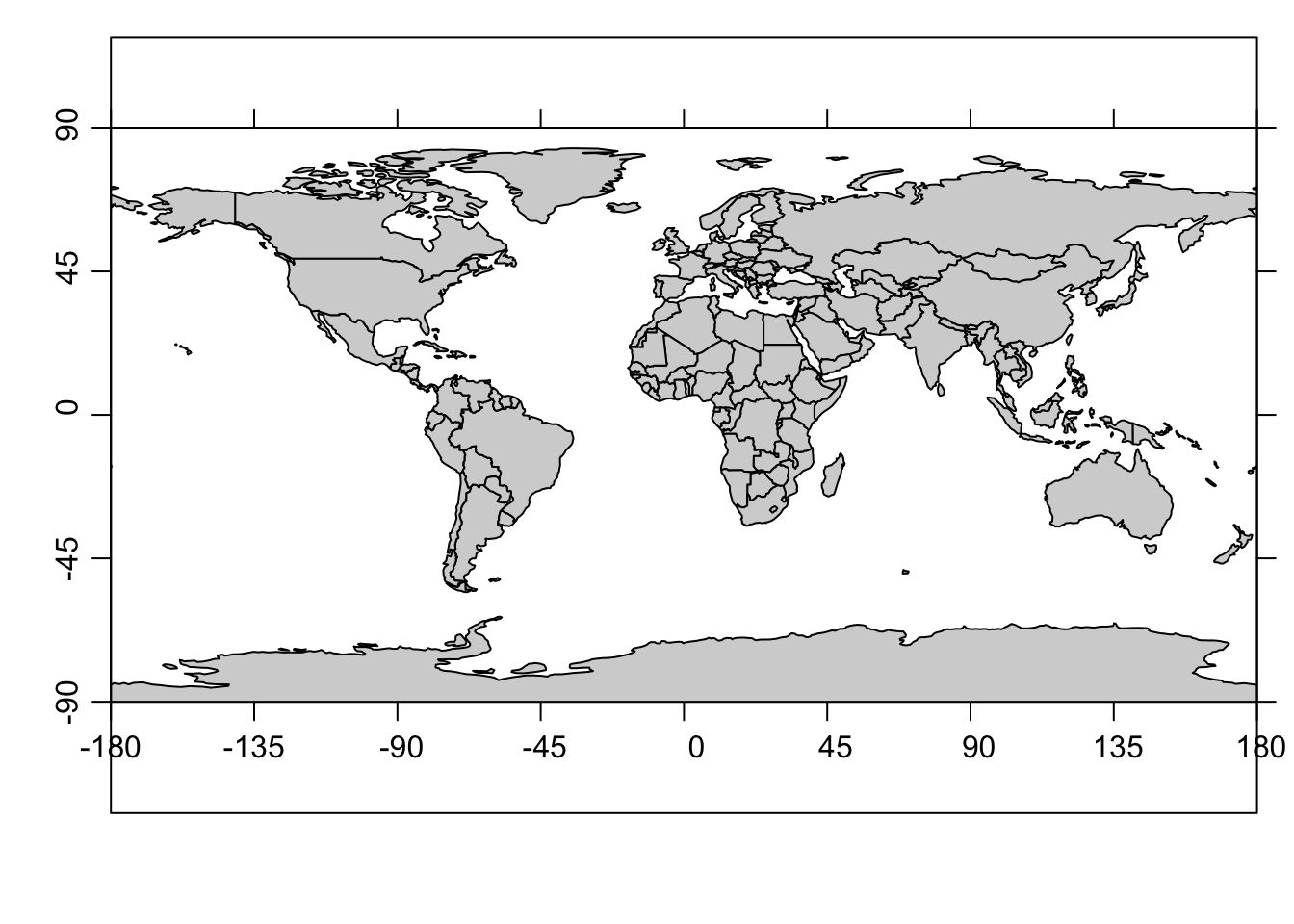 Generic coastline plot with a Cartesian projection.